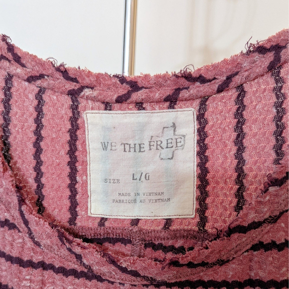 We The Free Women's Size Large Striped Top Boat Neck Peplum Pink Red - Picture 3 of 4